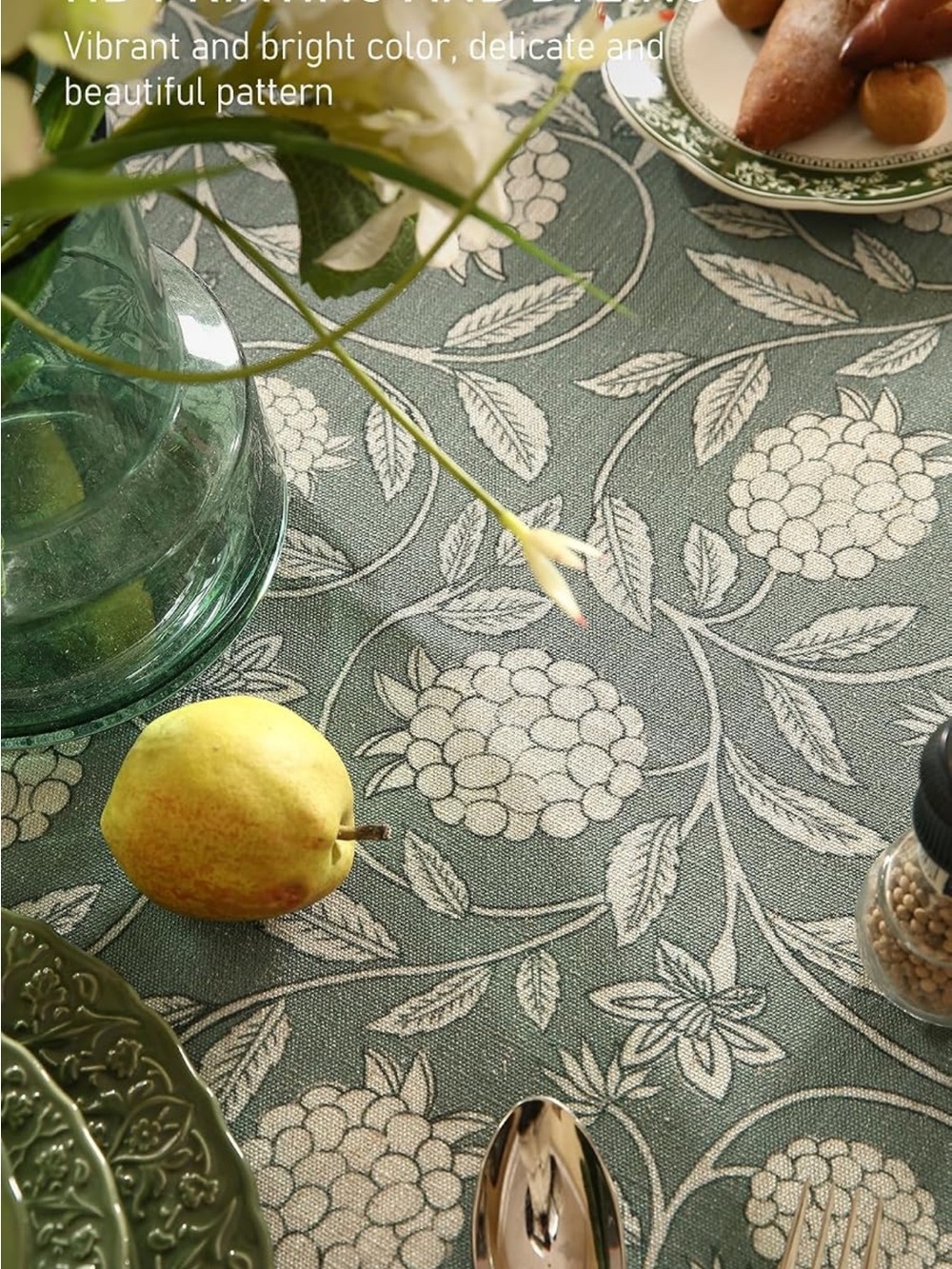 Designer Linen Green Rectangular Tablecloth,87"x55"-Andrew A
Vintage Elegant Fre - Picture 6 of 8